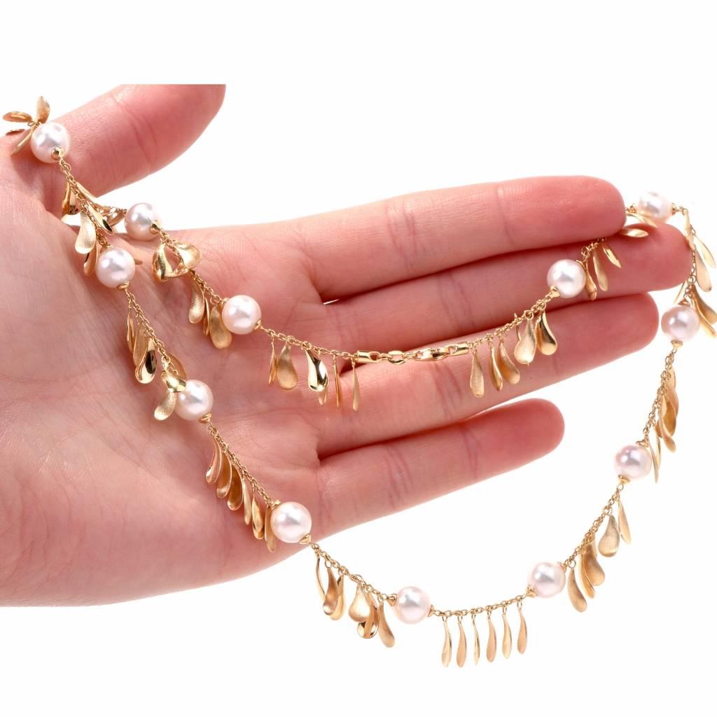 21st Century Italian Fancy Yellow Gold Pearl Choker Necklace 1