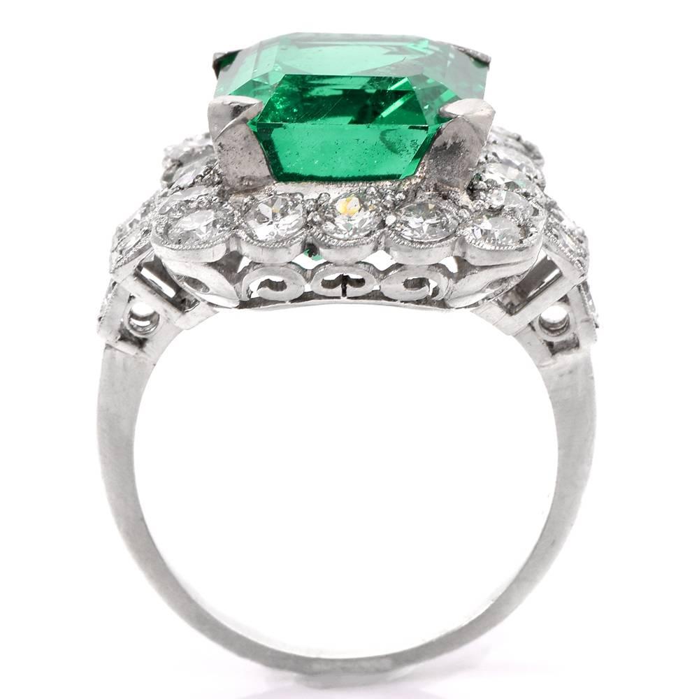 Remarkable No-Oil 7.26 Carat Colombian Emerald Diamond Platinum Ring 2