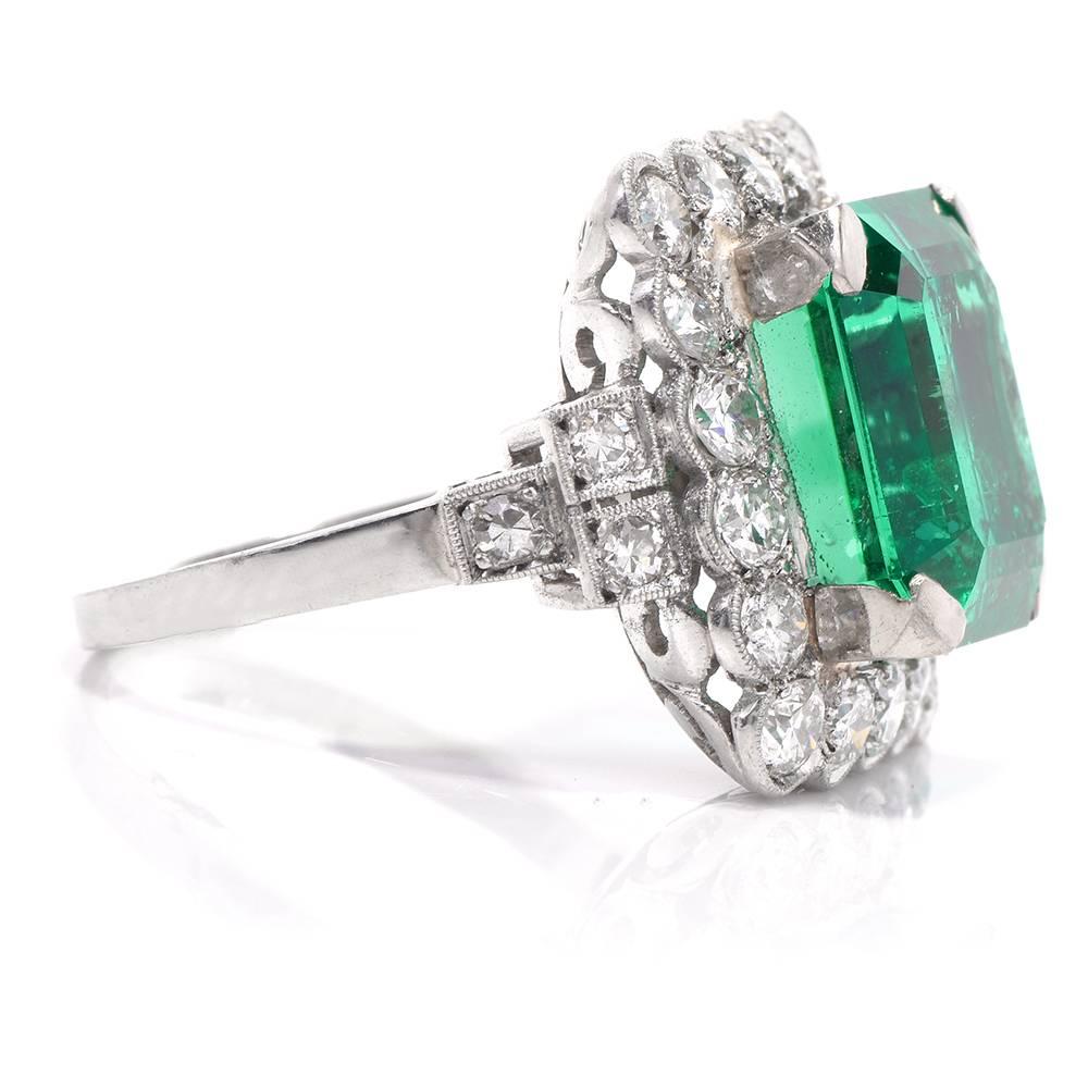 Women's Remarkable No-Oil 7.26 Carat Colombian Emerald Diamond Platinum Ring