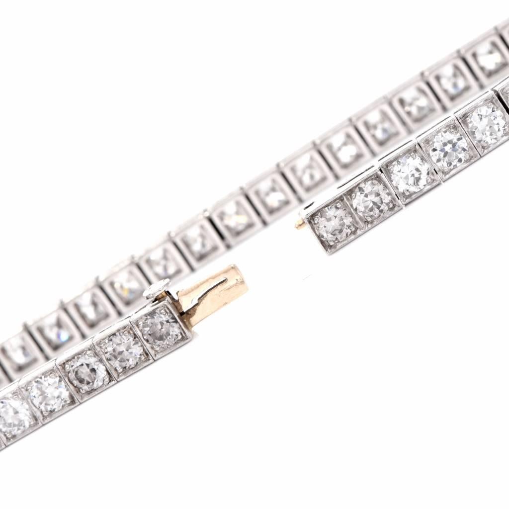 Vintage Deco 7.50 Carat Diamond Platinum Line Bracelet In Excellent Condition In Miami, FL