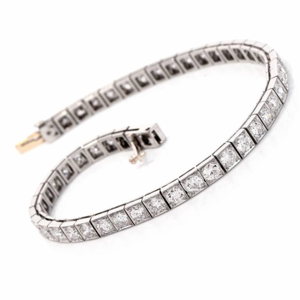 Art Deco Vintage Deco 7.50 Carat Diamond Platinum Line Bracelet