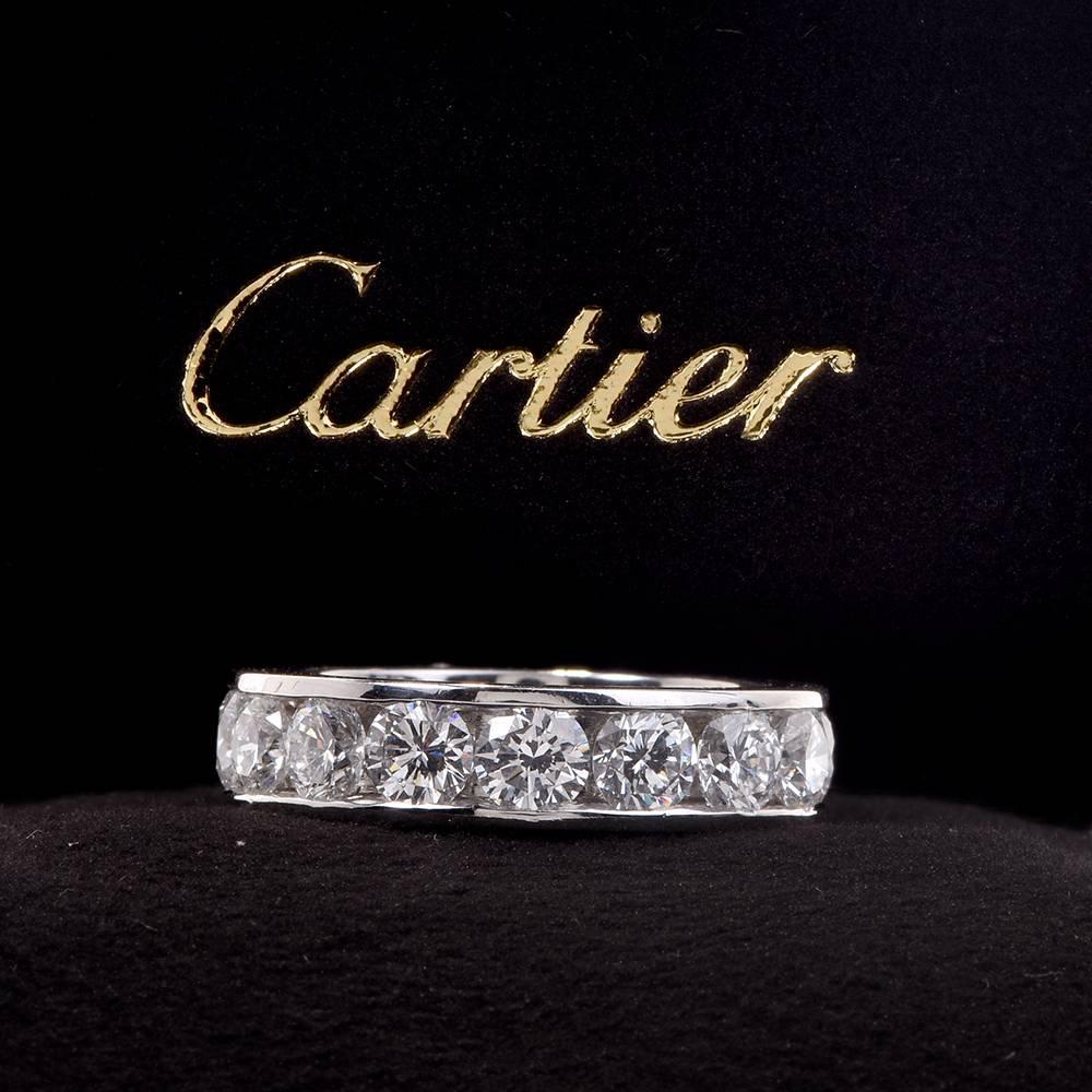 Round Cut Cartier Diamond Platinum Wedding Band Ring