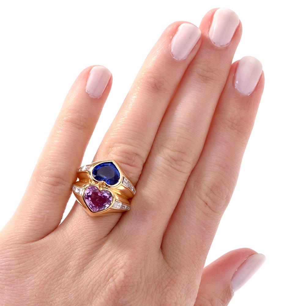 Bvlgari Natural No-Heat Heart-Shape Sapphires and Diamond Gold Ring 1