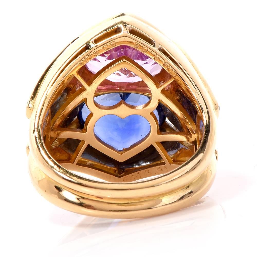 Bvlgari Natural No-Heat Heart-Shape Sapphires and Diamond Gold Ring 4