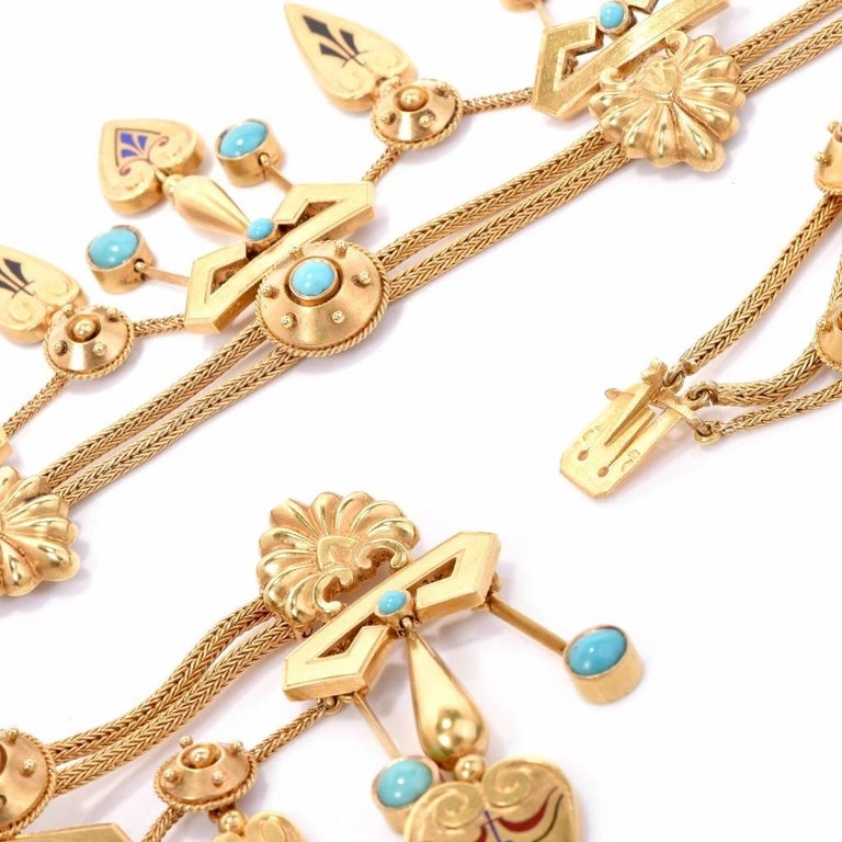 Antique French Egyptian Revival Turquoise and Gold Necklace and Earring ...