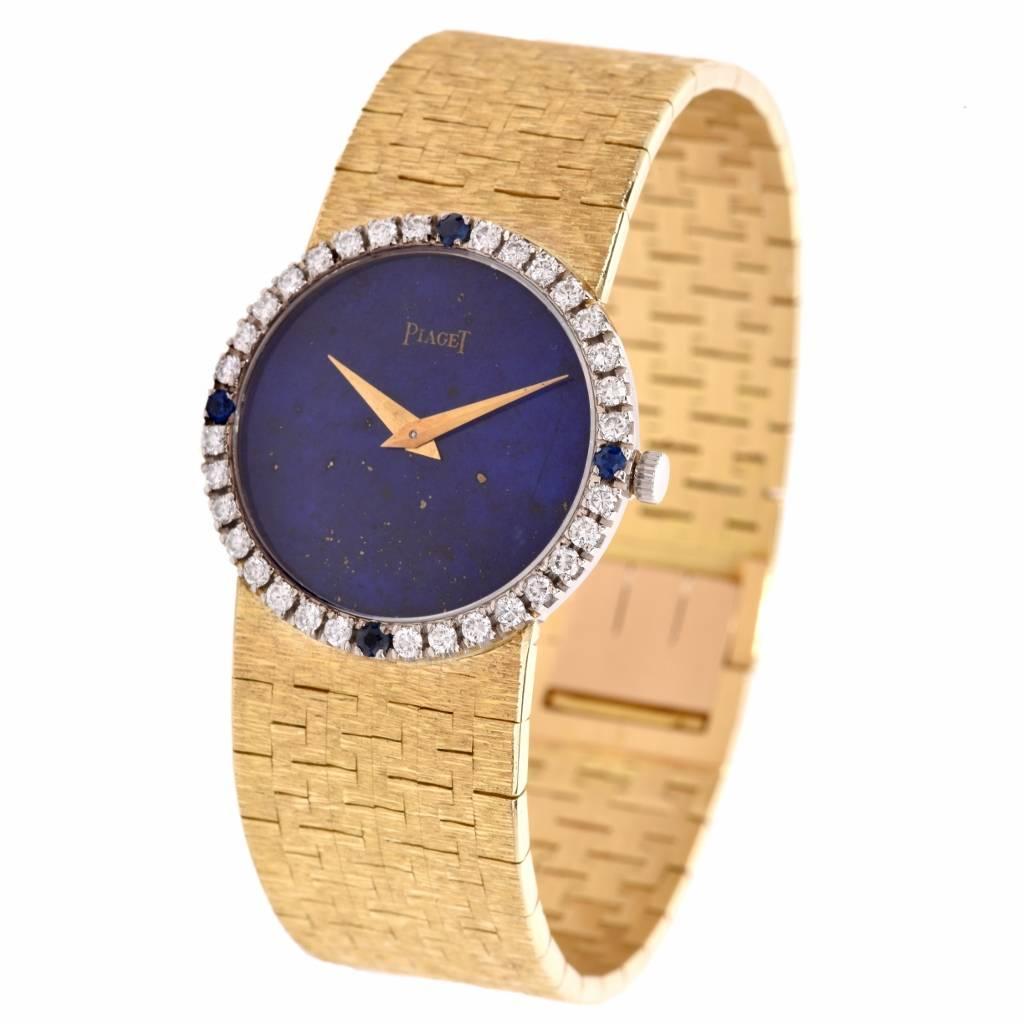 Women's Piaget Ladies Yellow Gold Diamond Lapis Manual Wristwatch