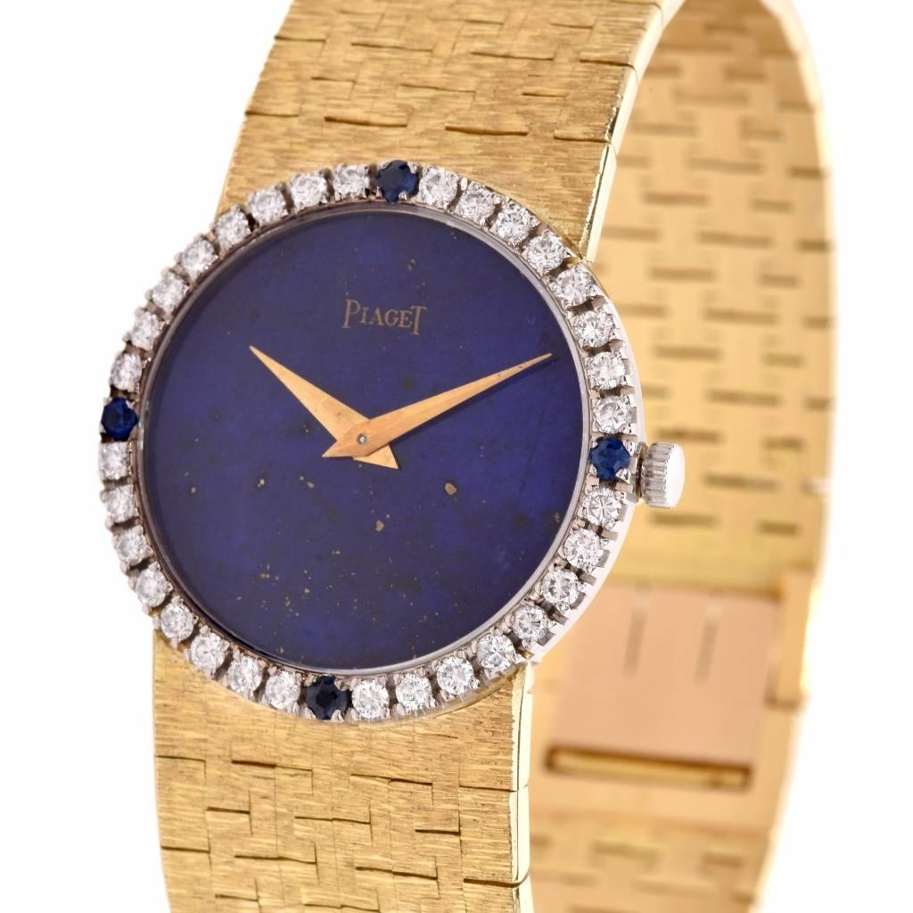 Piaget Ladies Yellow Gold Diamond Lapis Manual Wristwatch
