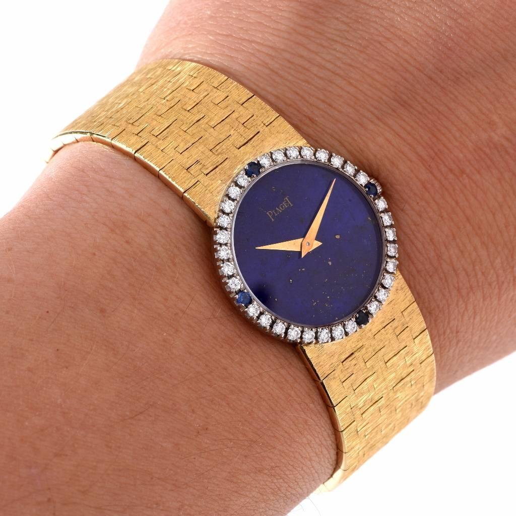 Piaget Ladies Yellow Gold Diamond Lapis Manual Wristwatch 4