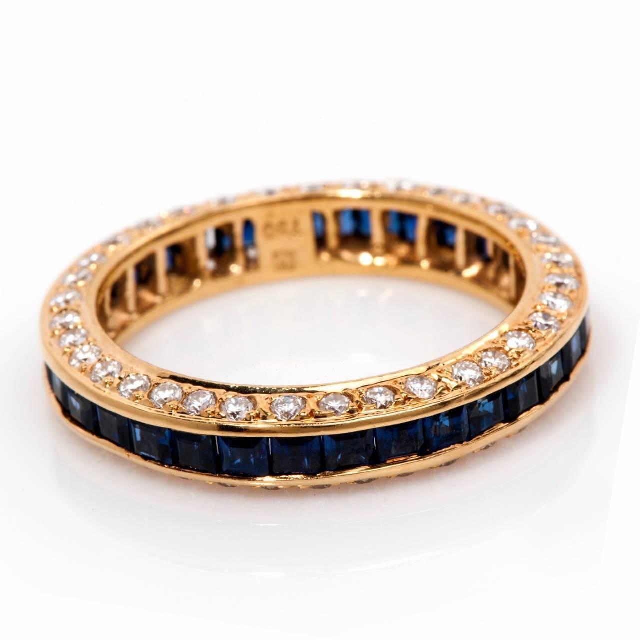 This Vinatge 1970's eternity band ring is full of glamour and sparkle with a touch of romance. Finely crafted in solid 18K yellow gold, this eternity band is accented with 70 genuine round cut diamonds approx. 1.30carat, G-H color, VS clarity, and