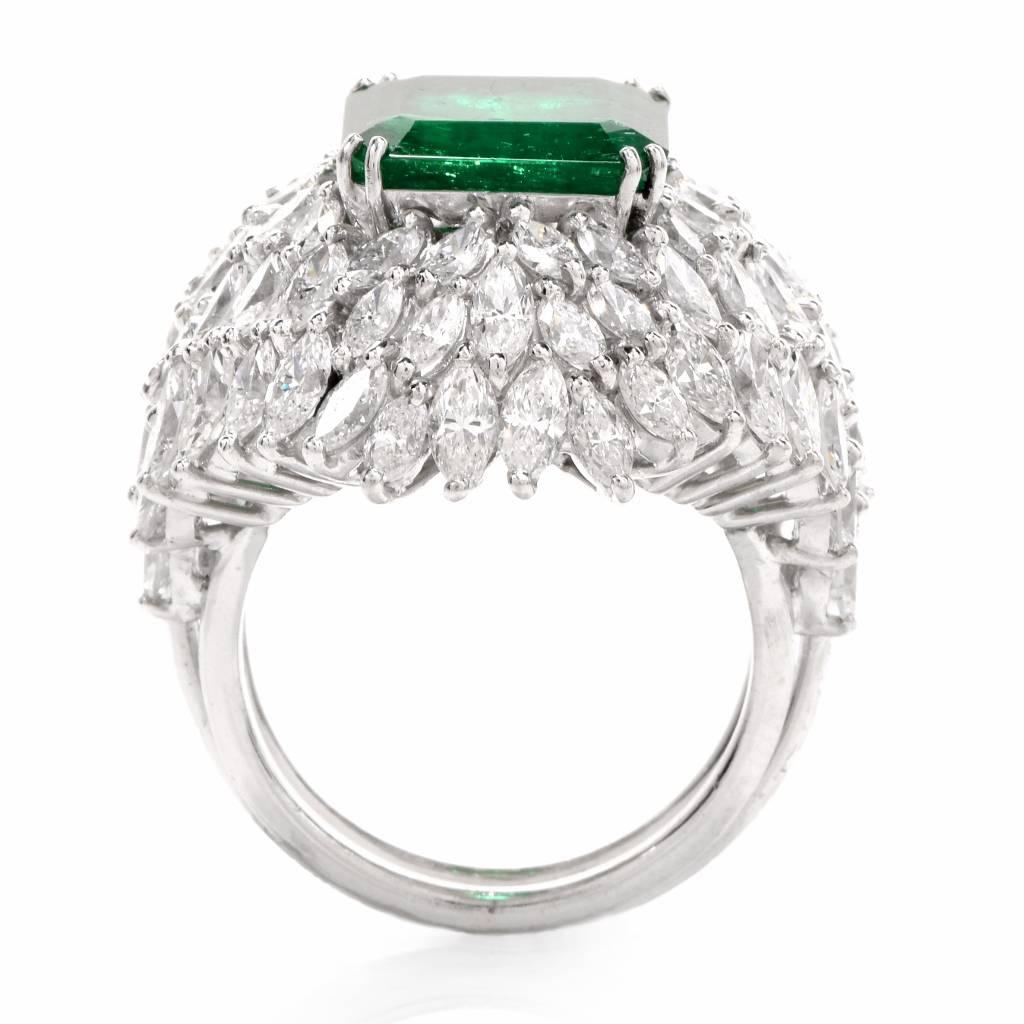 1960s Vintage Diamond Emerald Platinum Cocktail Dome Ring 3