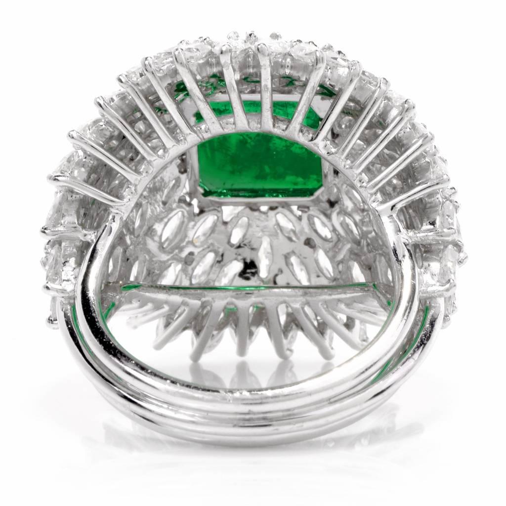 1960s Vintage Diamond Emerald Platinum Cocktail Dome Ring 2