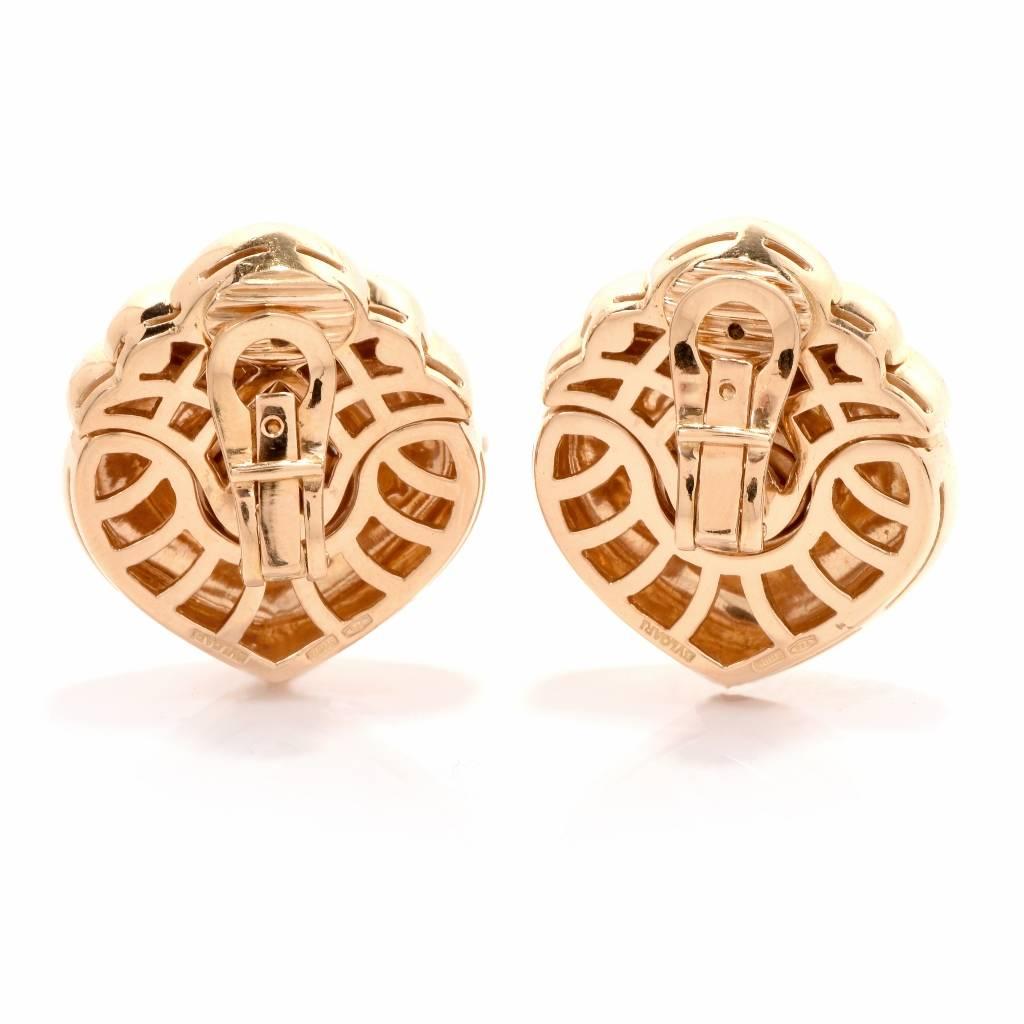 Bvlgari Fancy Heart Gold Clip-back Bulgari Gold Earrings In Excellent Condition In Miami, FL