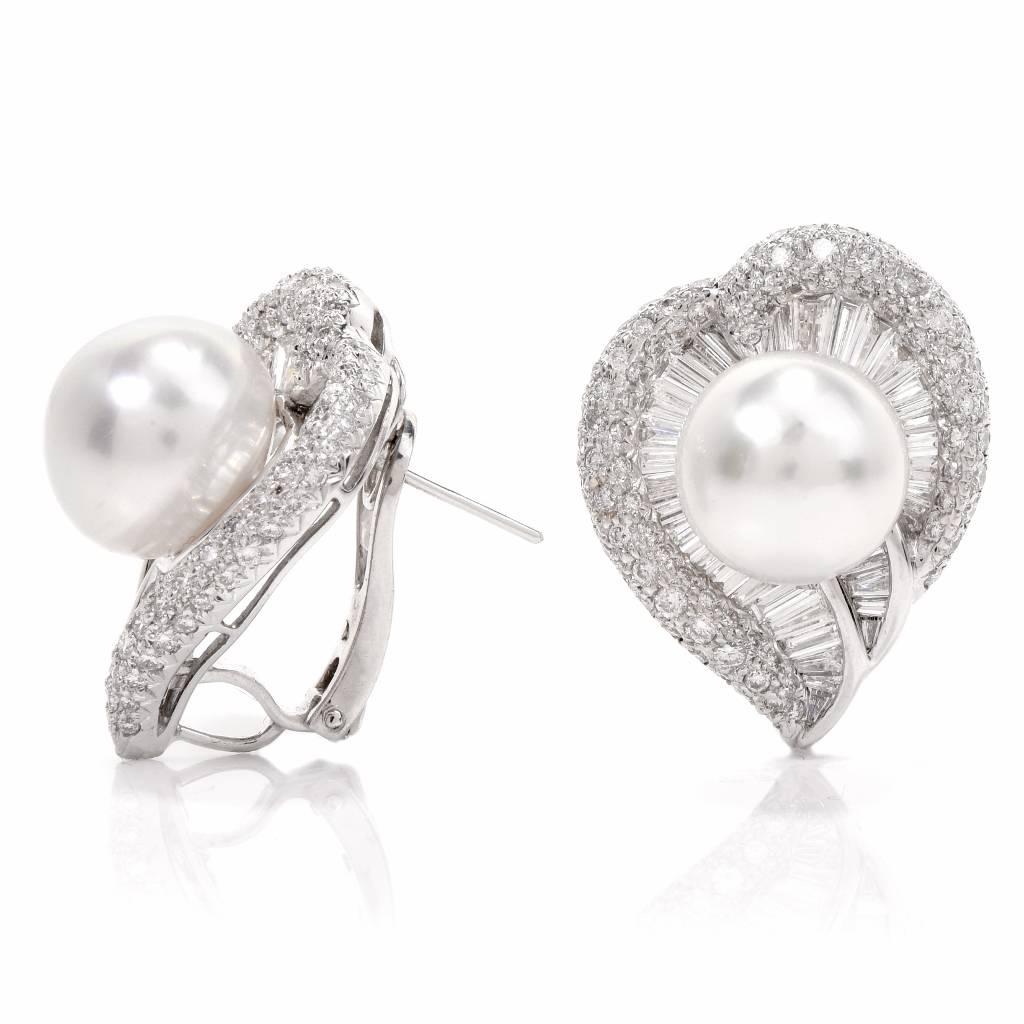 Modern South Sea Pearl Diamond 18 karat Gold Fancy Heart Cluster Earrings