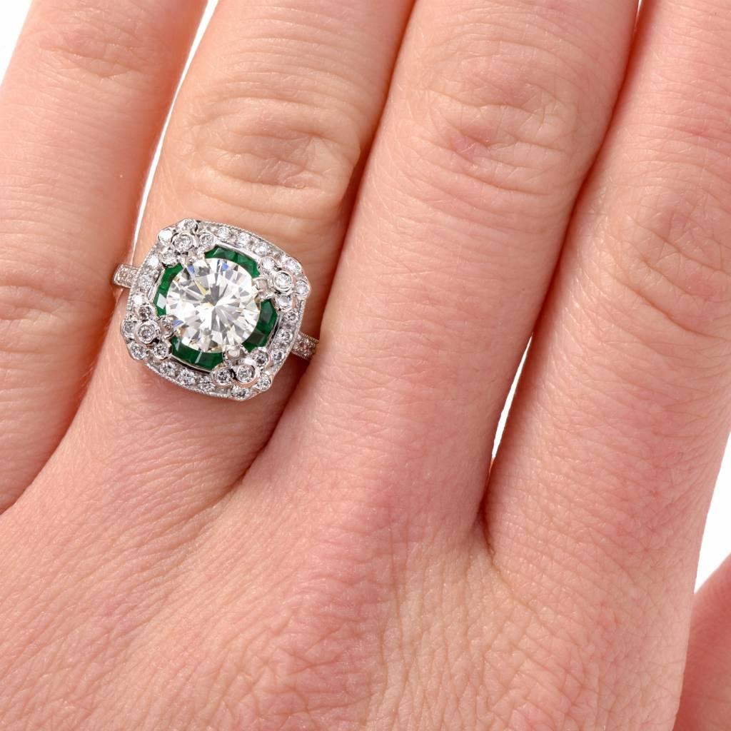  Diamond Emerald Platinum Engagement Ring 2