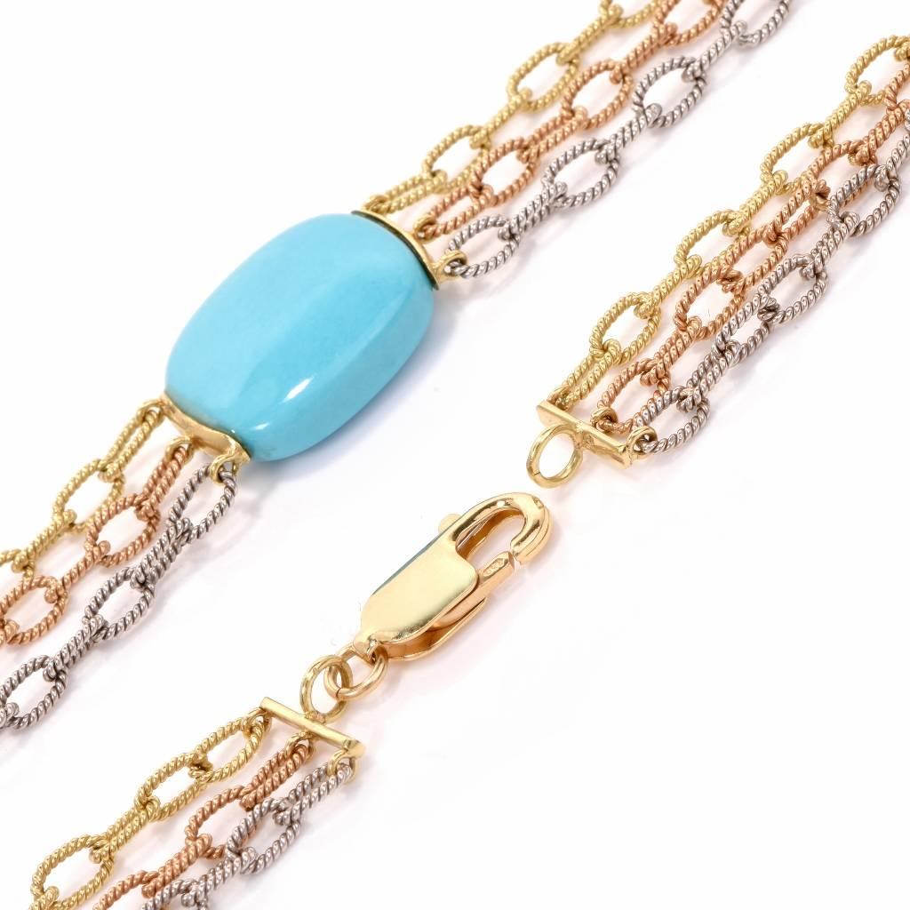 Women's 1960s Turquoise 18K Three-Tone Gold Chain Necklace 