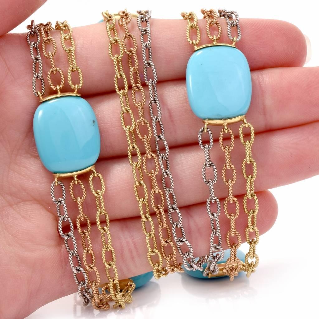 1960s Turquoise 18K Three-Tone Gold Chain Necklace  1