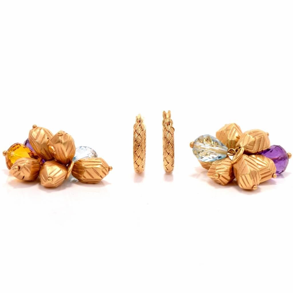 Women's 20st Century Multi-Gem Yellow Gold Grape Cluster Earrings