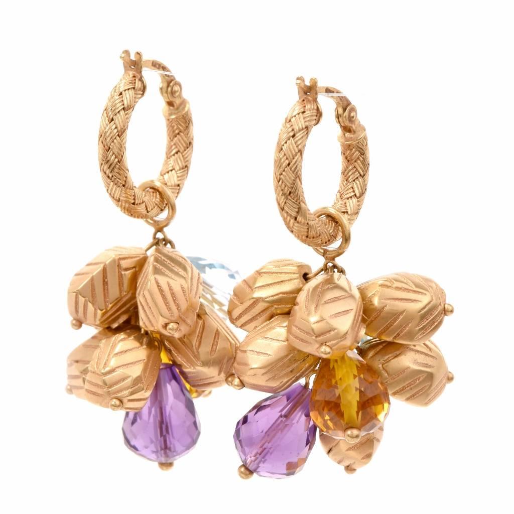 20st Century Multi-Gem Yellow Gold Grape Cluster Earrings In Excellent Condition In Miami, FL