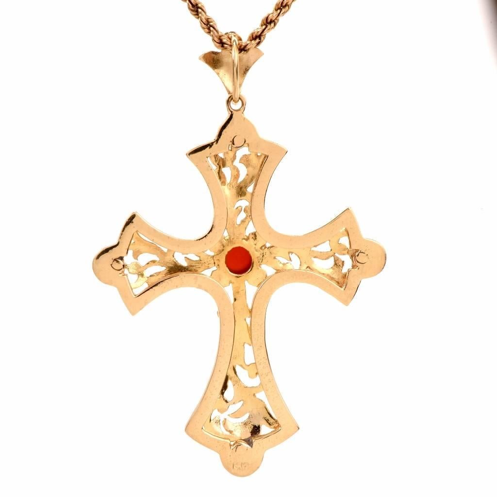  Carnelian and Blue Enamel Cross Pendant In Excellent Condition In Miami, FL