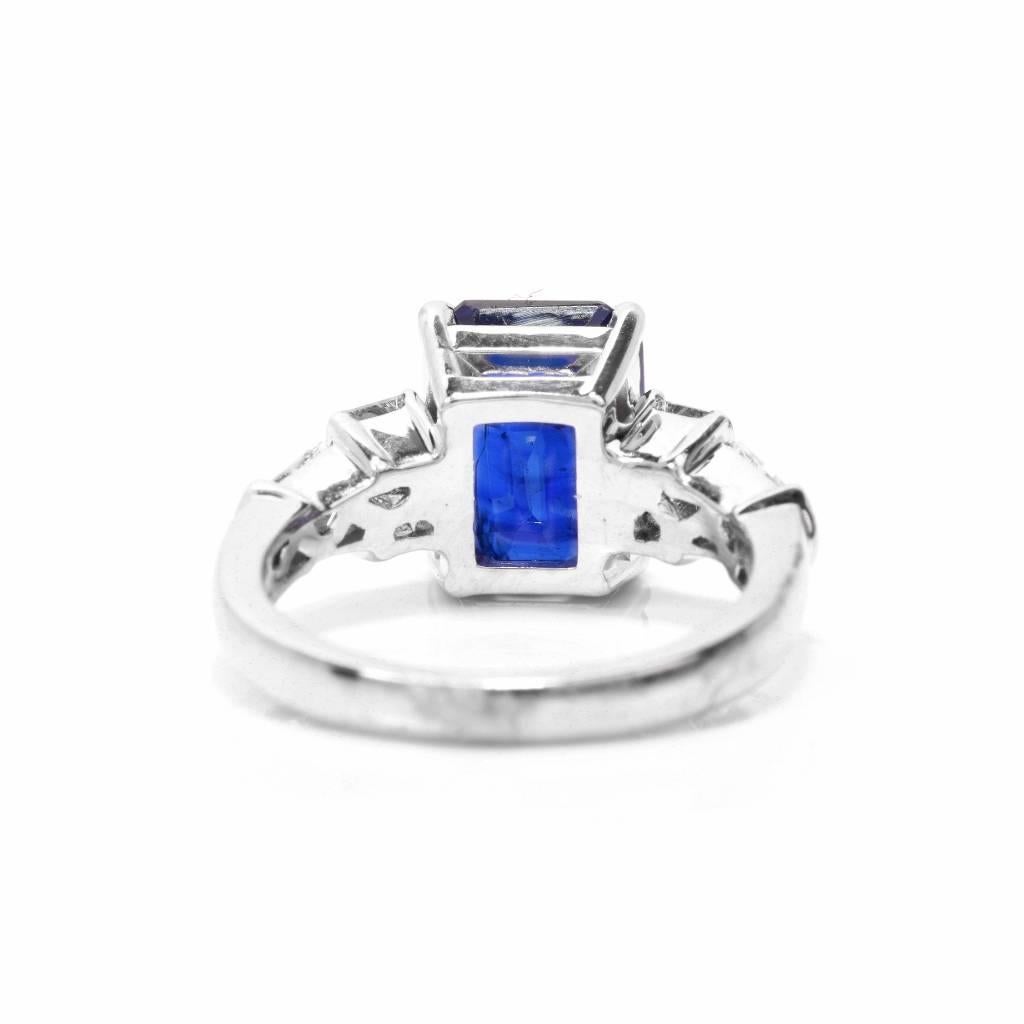 Emerald Cut Daussi Ceylon 4.99 Sapphire Diamond Platinum Ring