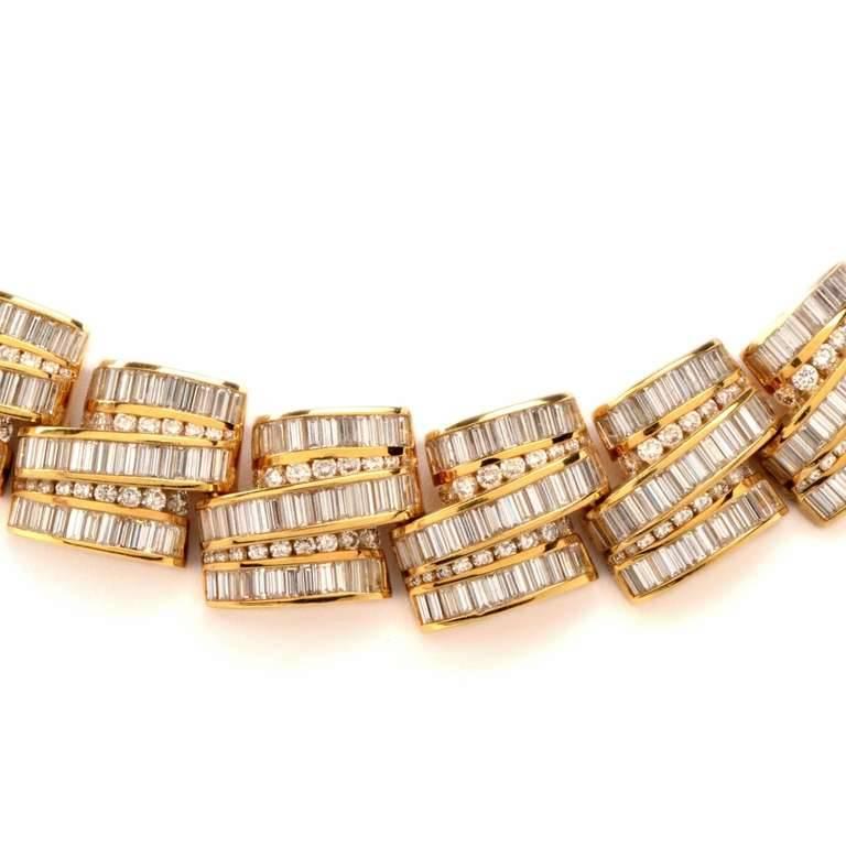 1980s Charles Ckrypell Baguette Diamond Yellow Gold Chocker Necklace 1
