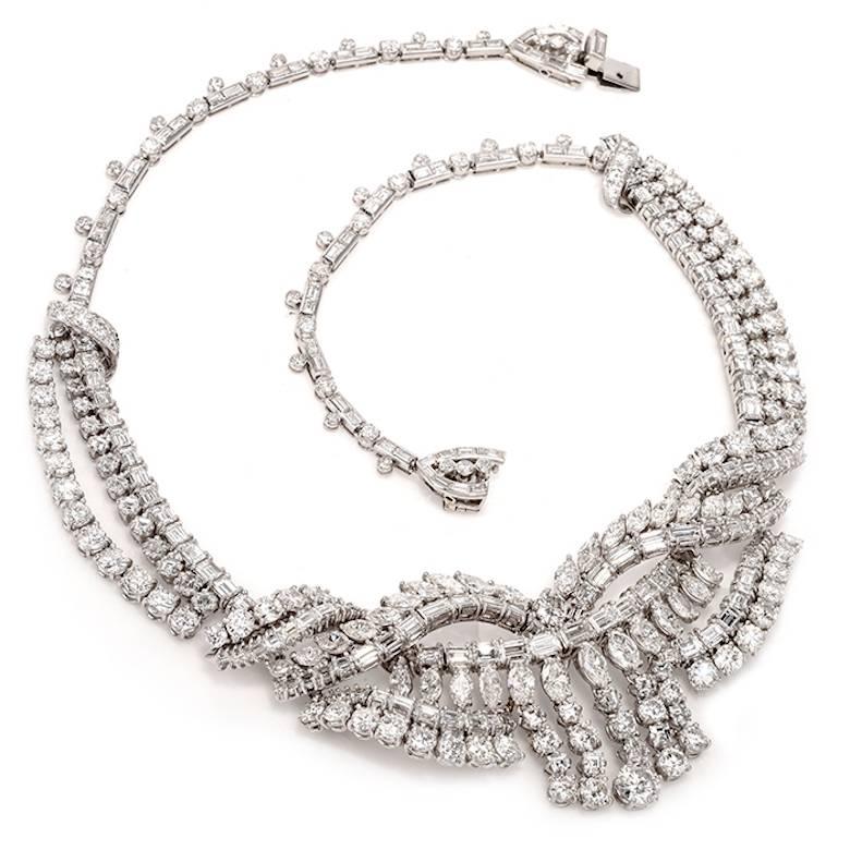Women's 1950s 65.00-Carats Diamond Platinum Necklace