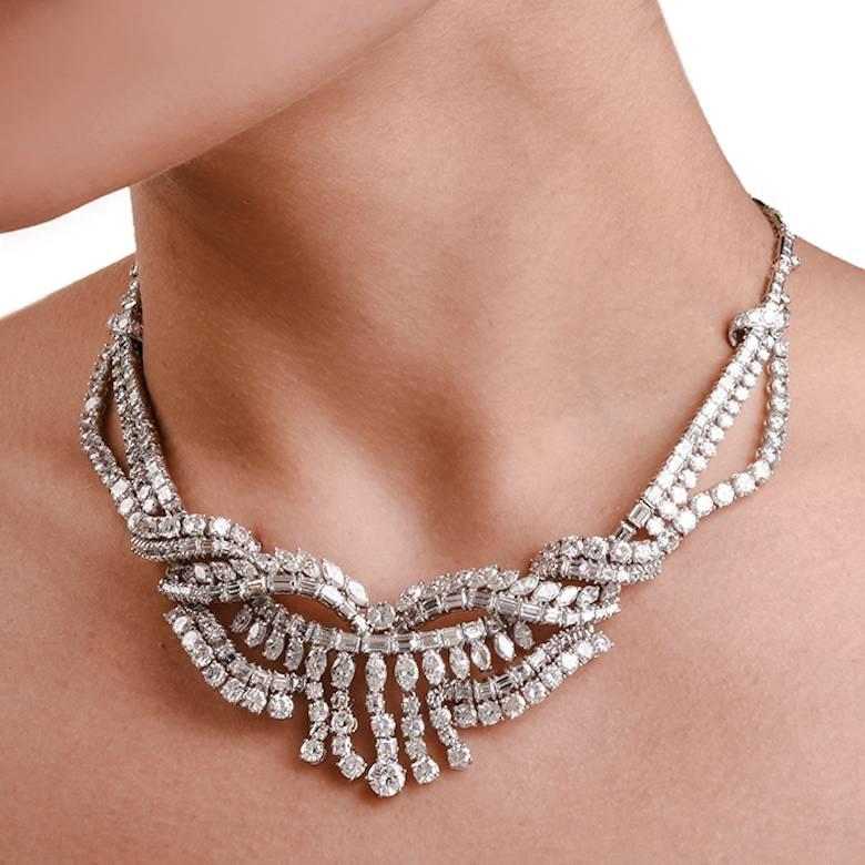 Art Deco 1950s 65.00-Carats Diamond Platinum Necklace