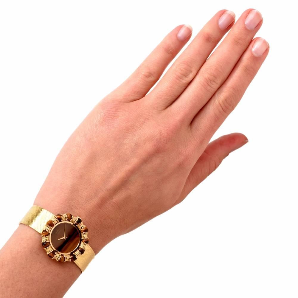 Chopard Ladies Yellow Gold Tiger Eye Dial mechanical Wristwatch, 1970s 1