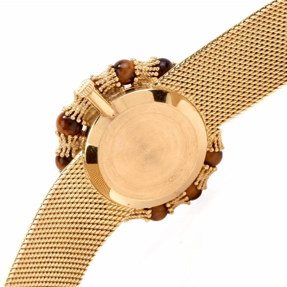 Chopard Ladies Yellow Gold Tiger Eye Dial mechanical Wristwatch, 1970s In Excellent Condition In Miami, FL