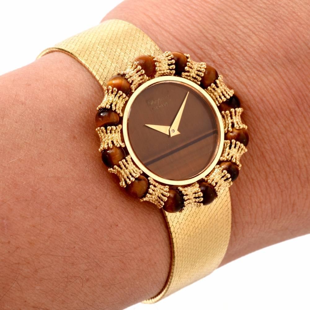 Women's Chopard Ladies Yellow Gold Tiger Eye Dial mechanical Wristwatch, 1970s