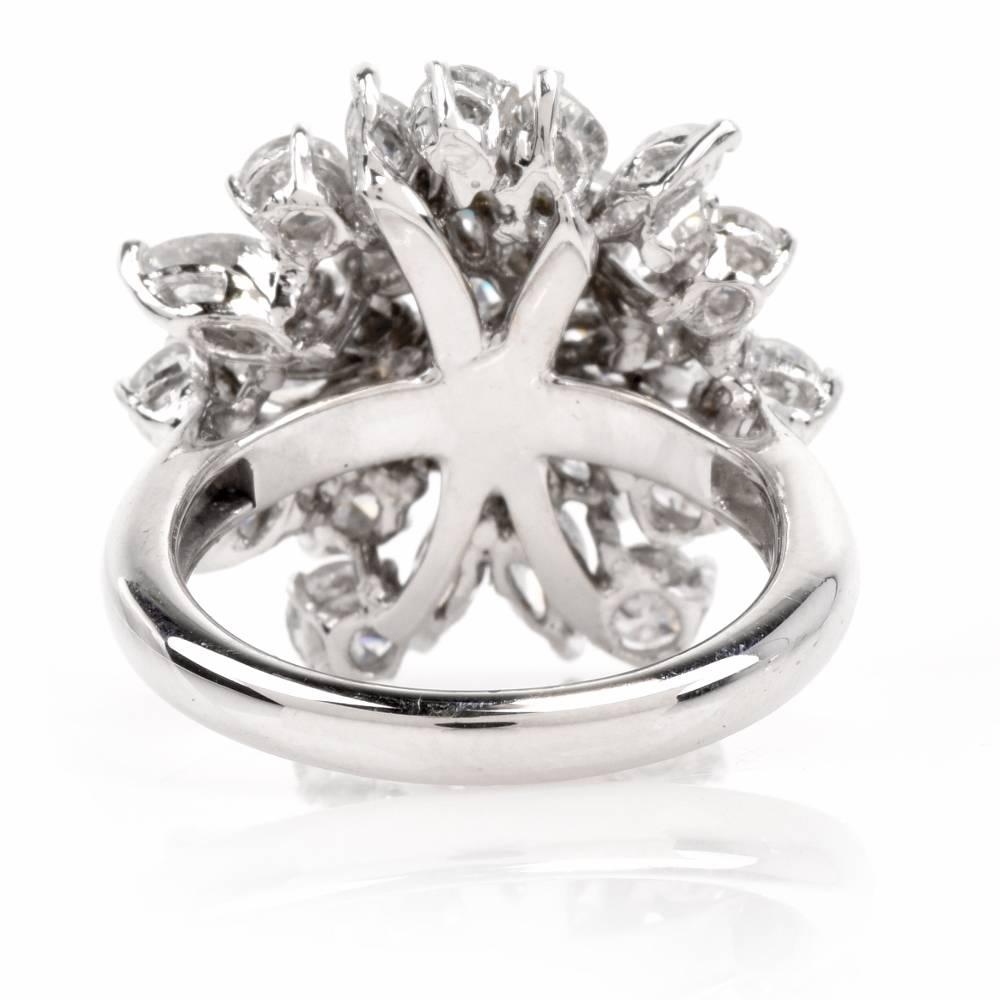 Women's 1960s Marquise Round Cluster Diamond platinum Cocktail Ring