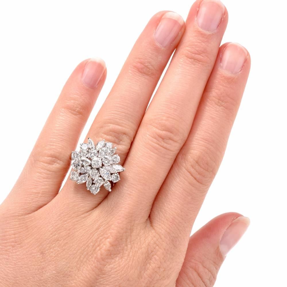 1960s Marquise Round Cluster Diamond platinum Cocktail Ring 2