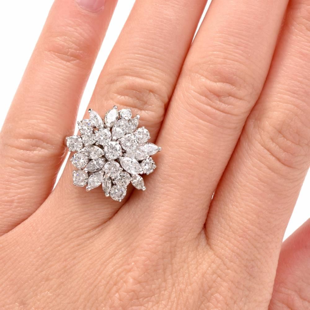 1960s Marquise Round Cluster Diamond platinum Cocktail Ring In Excellent Condition In Miami, FL