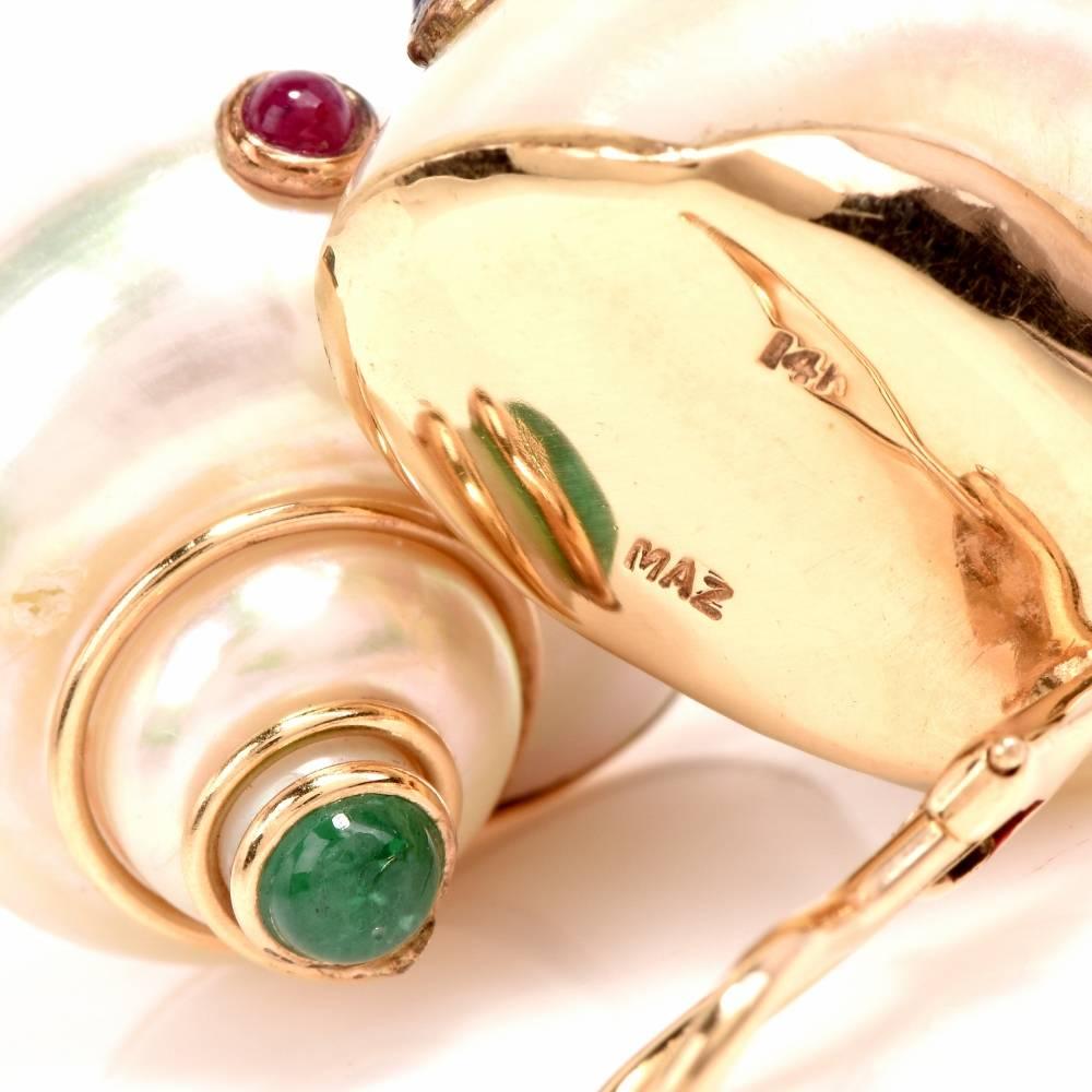 Women's Maz Shell Ruby Sapphire Emerald 14-Karat Gold Earrings