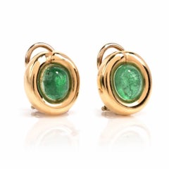 Cabochon Emerald 14 Karat Gold Oval Stud Earrings