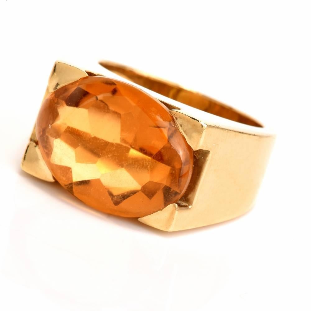 Women's Citrine Cabochon 18 Karat Yellow Gold Cocktail Ring