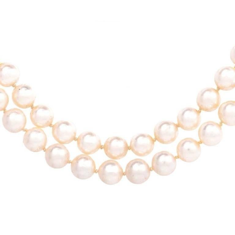 Women's 1960s Akoya Japanese Pearl Diamond Platinum Double-Strand Necklace