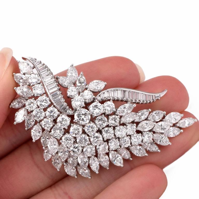 Elwood Van Clief Diamond Platinum Leaf Brooch Pin For Sale 1