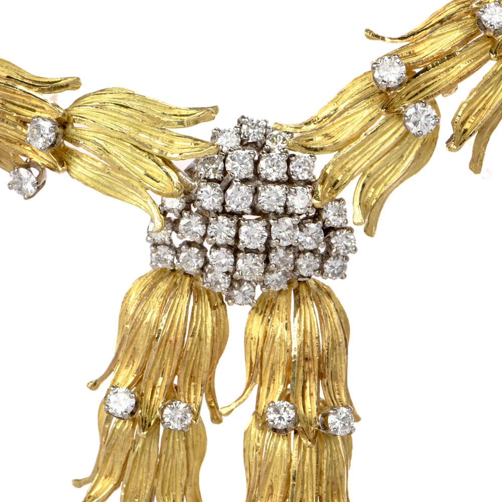 Women's 1960s Botanical Diamond Yellow Gold Collar Necklace
