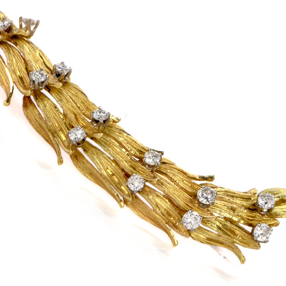1960s Botanical Diamond Yellow Gold Collar Necklace 1