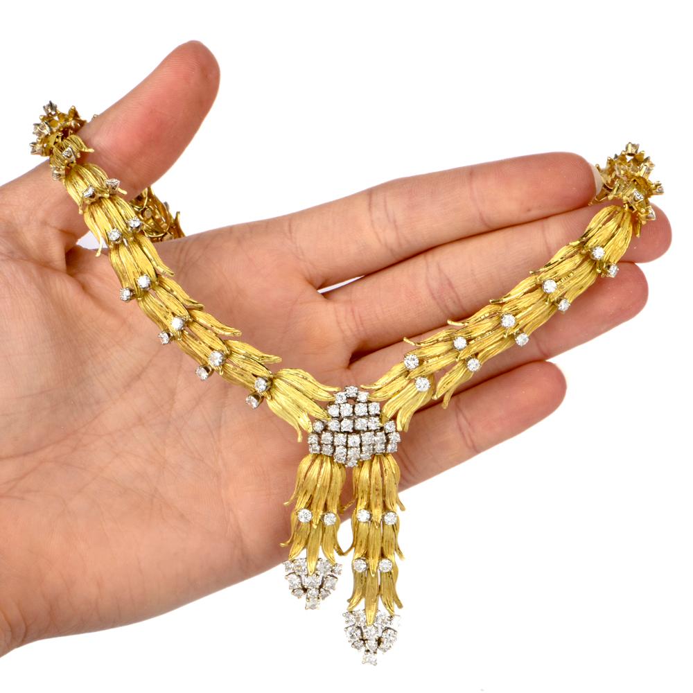 1960s Botanical Diamond Yellow Gold Collar Necklace 3