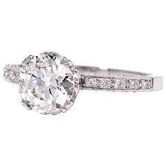 1.58 Carat Old European Cut Diamond Platinum Engagement Ring