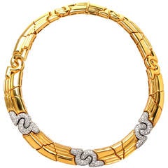 1990s Italian Diamond Two Color Gold Necklace 1990s Italian Diamond Two Color Gold Necklace