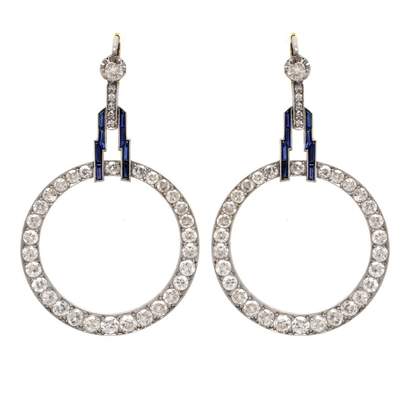 Women's Antique  Sapphire Diamond Platinum  Pendant Earrings
