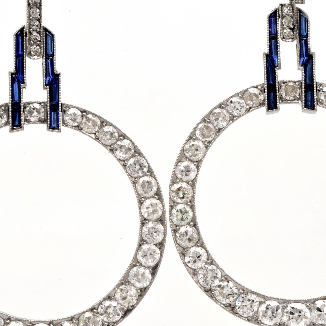 Art Deco Antique  Sapphire Diamond Platinum  Pendant Earrings