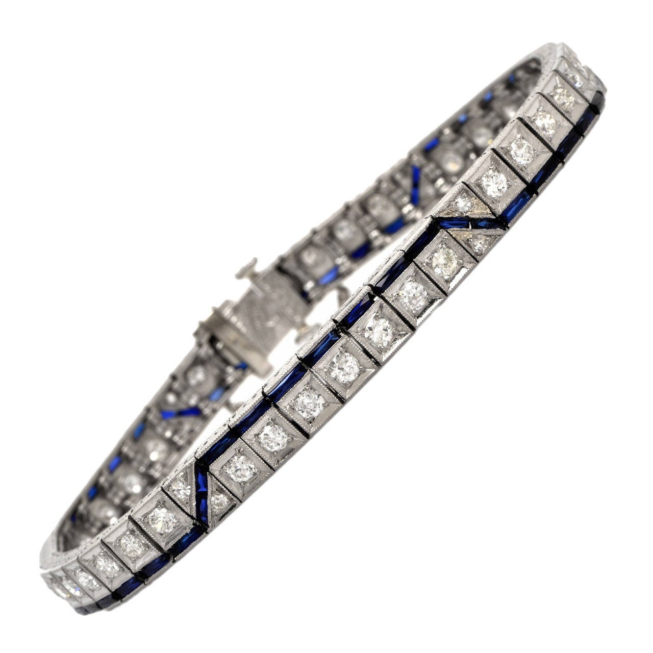 Art Deco Sapphire Diamond Platinum Line Bracelet