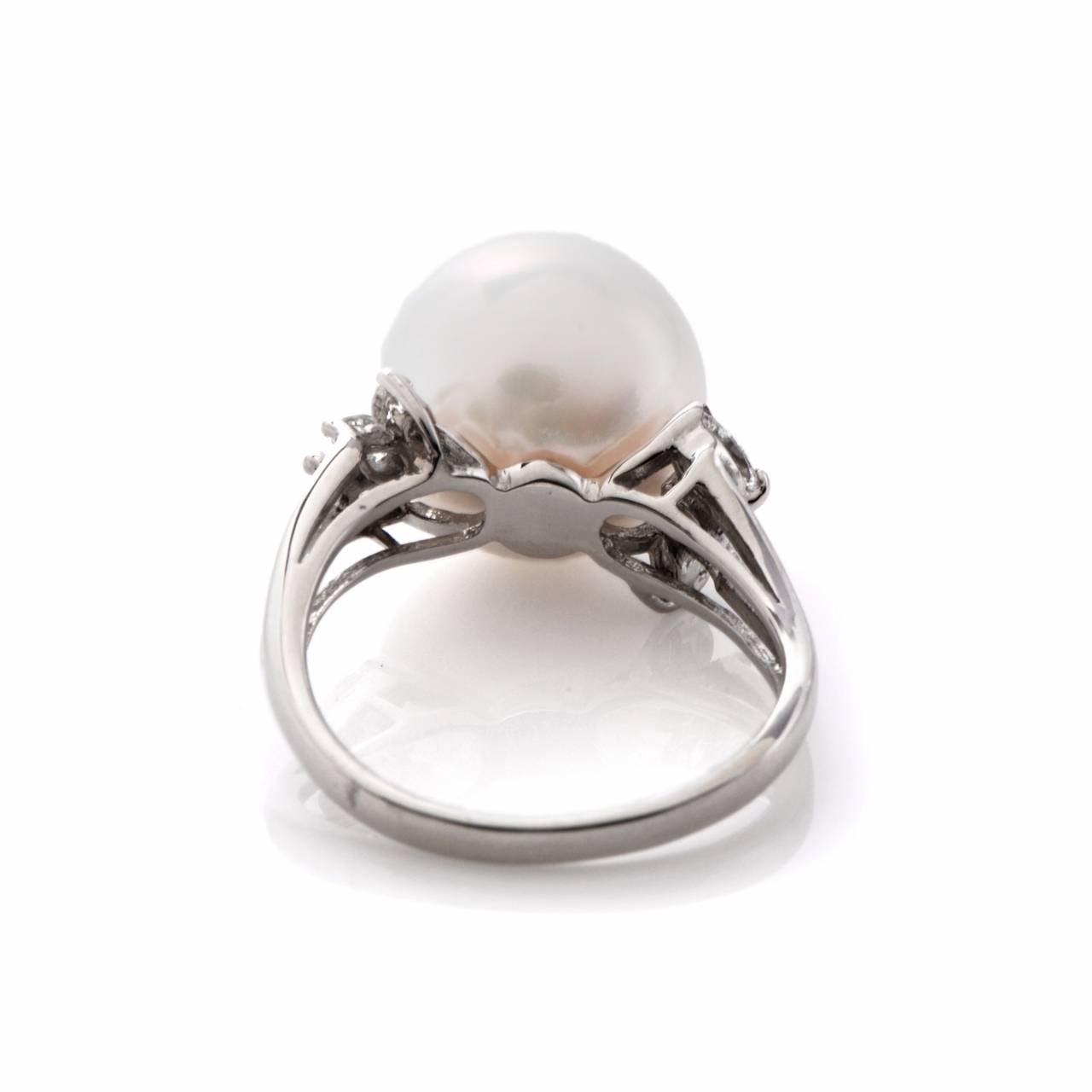 Women's Fine South Sea Pearl Marquise Diamond Platinum Cocktail Ring