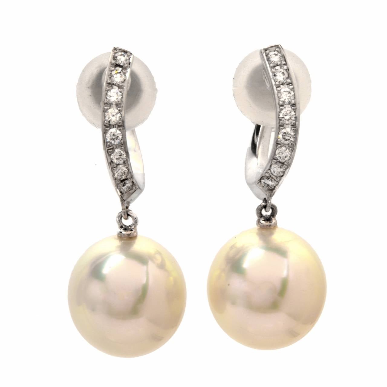 Pearl Diamond Gold Dangle Earrings 1