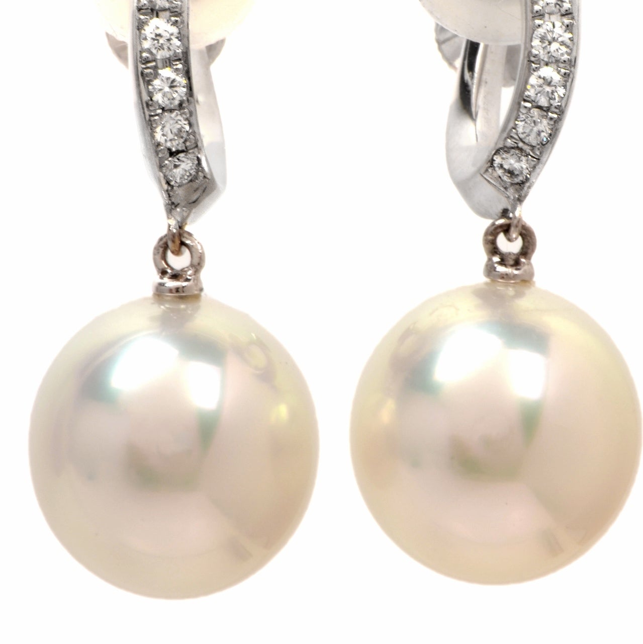 Women's Pearl Diamond Gold Dangle Earrings