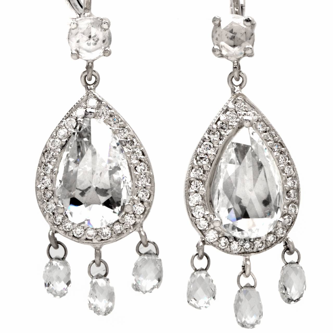 Rose-Cut Pear Diamond Gold Pendant Earrings 1